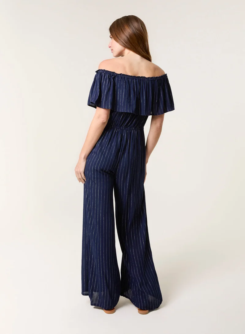 Blue Vanilla Bardot Tie Waist Jumpsuit